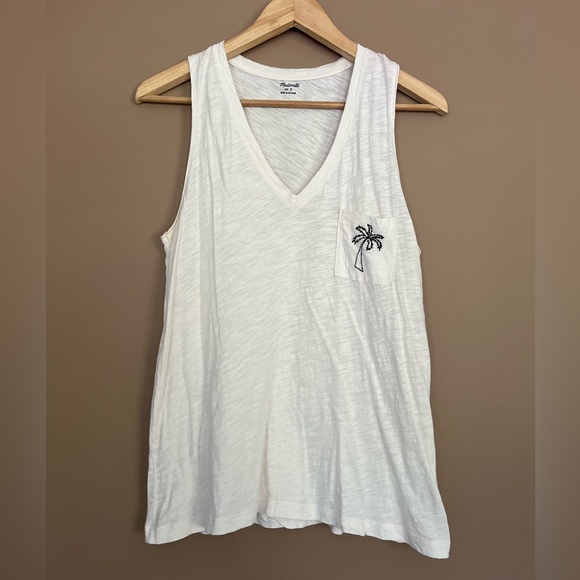 {Madewell} Palm Tree Pocket Cotton V-Neck Tank in Cream - Womens Small - Picture 2 of 10